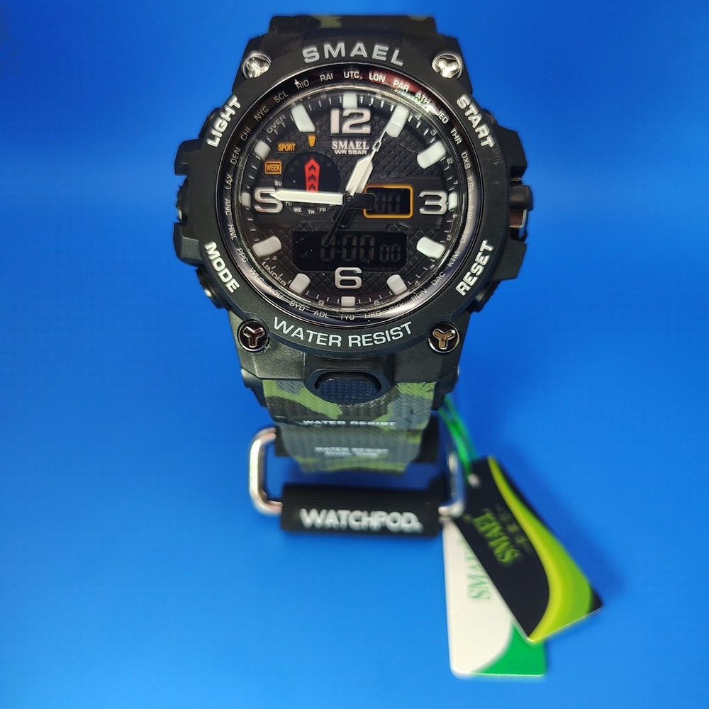 Smael War Hammer Camo 47 mm Dual Time Ani-Digi Military Mens Quartz Watch New